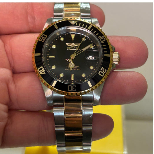Invicta Pro Diver 37158 Men's Quartz Dive Watch 40mm Two Tone Stainless Steel Black Dial 200M Water Resistant