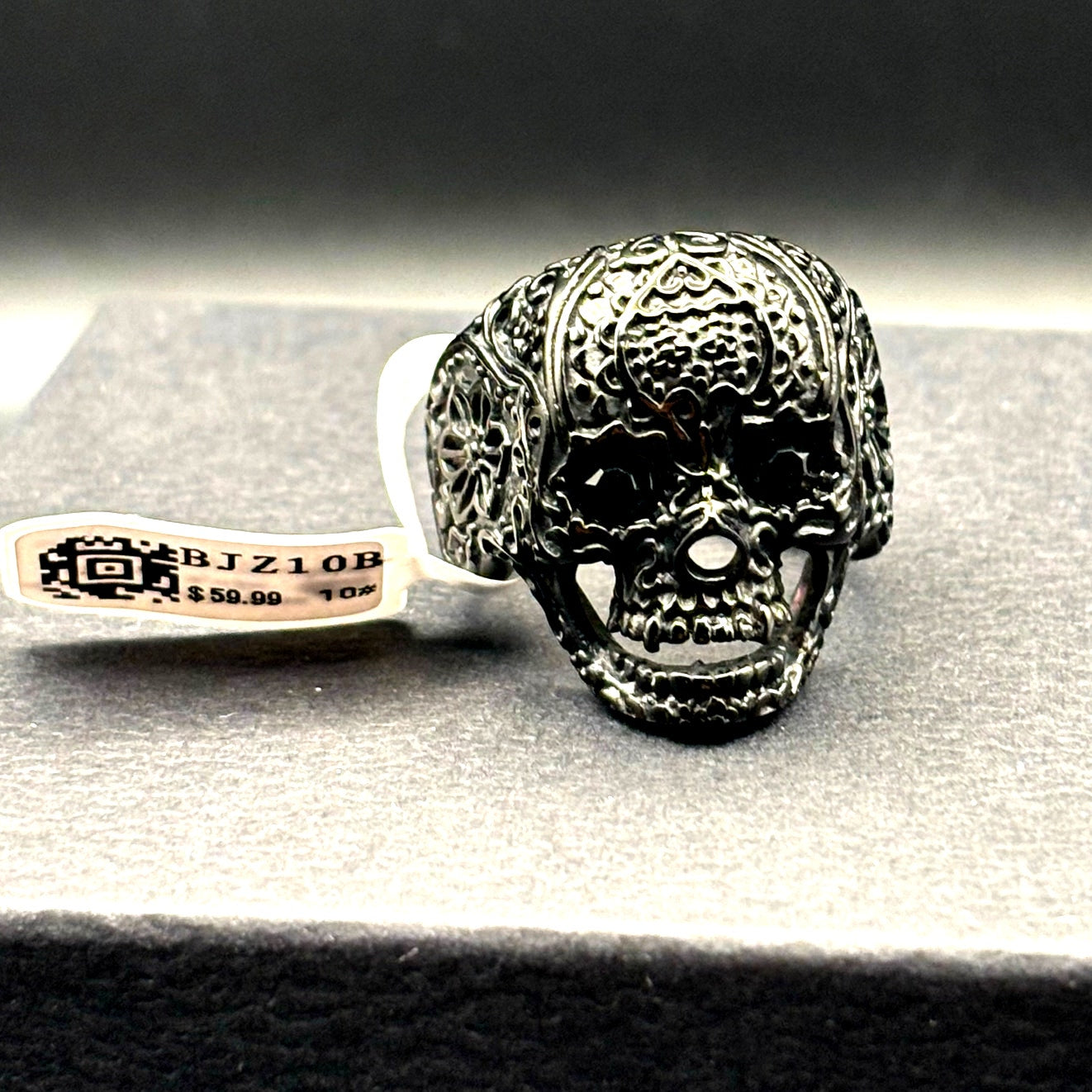 Blackjack BJZ10B Mens Skull Ring Black Stainless Steel with Black CZ Eyes Size10