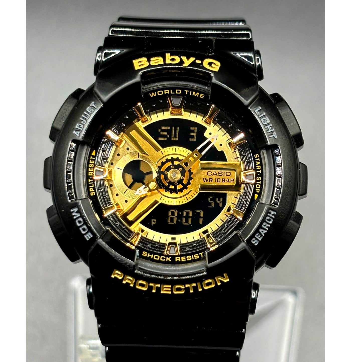 Casio Baby-G BA-110-1A Glossy Black Gold Analog Digital 100M Women's Watch NIB
