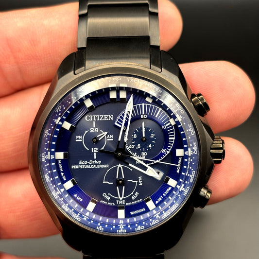 Citizen BL5607-54L Men’s Eco-Drive Sport Chronograph Blue Dial Black IP NIBWT