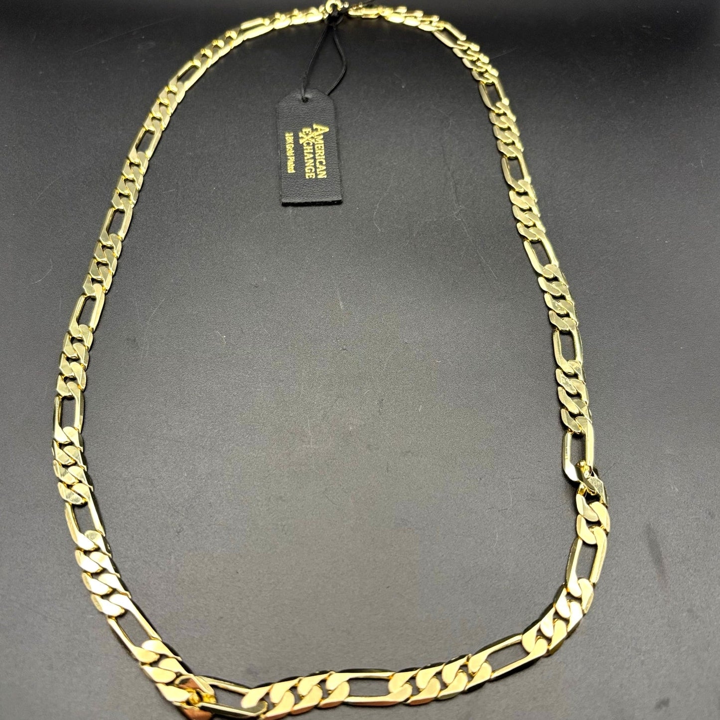 American Exchange Mens 18k Gold Plated Figaro Link 22" Inch Chain Necklace NWT