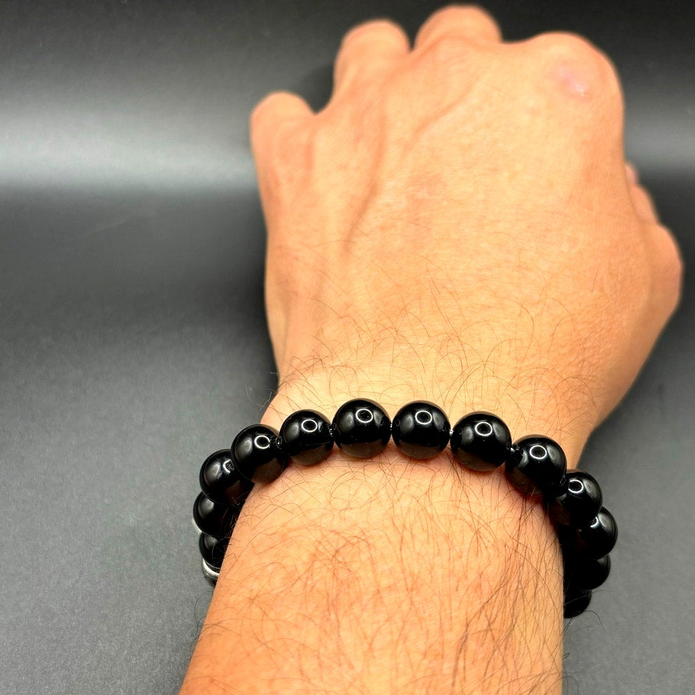 Blackjack BJS244BSO Men's Black Onyx Beaded Bracelet Stainless Steel NIBWT