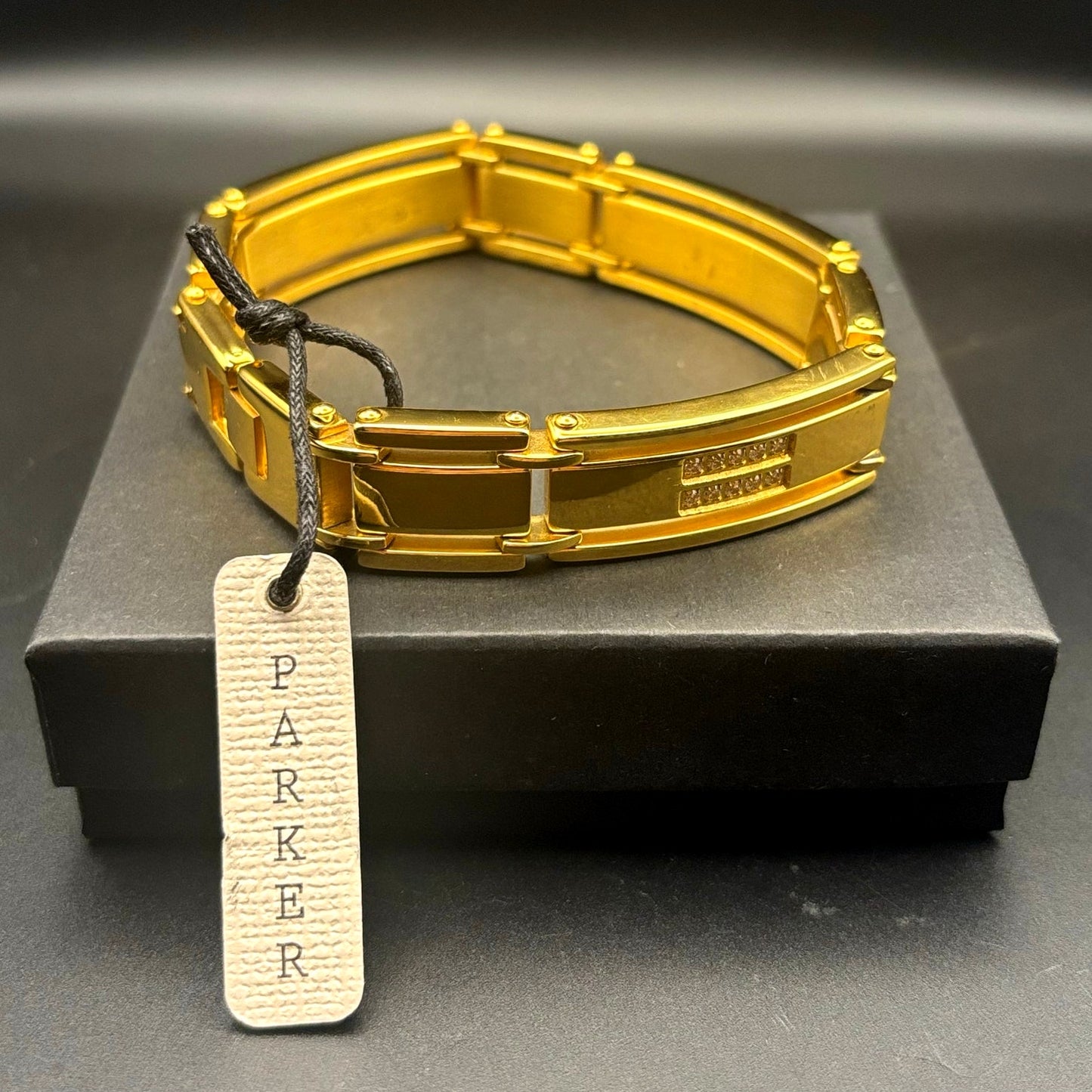 Mason Parker Men’s Gold Plated Stainless Steel ID Bracelet w/Cubic Zirconia NWT