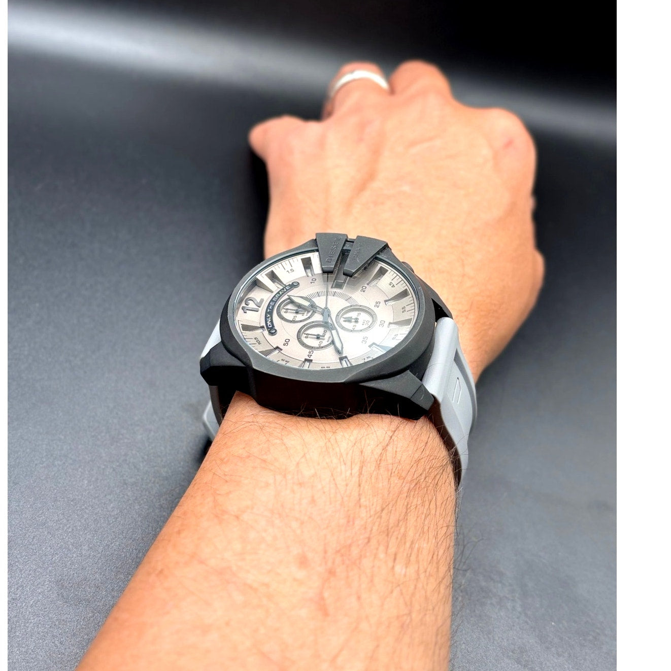 Diesel DZ4496 Mega Chief Men’s Chronograph Gray Dial Silicone Strap 51mm Watch