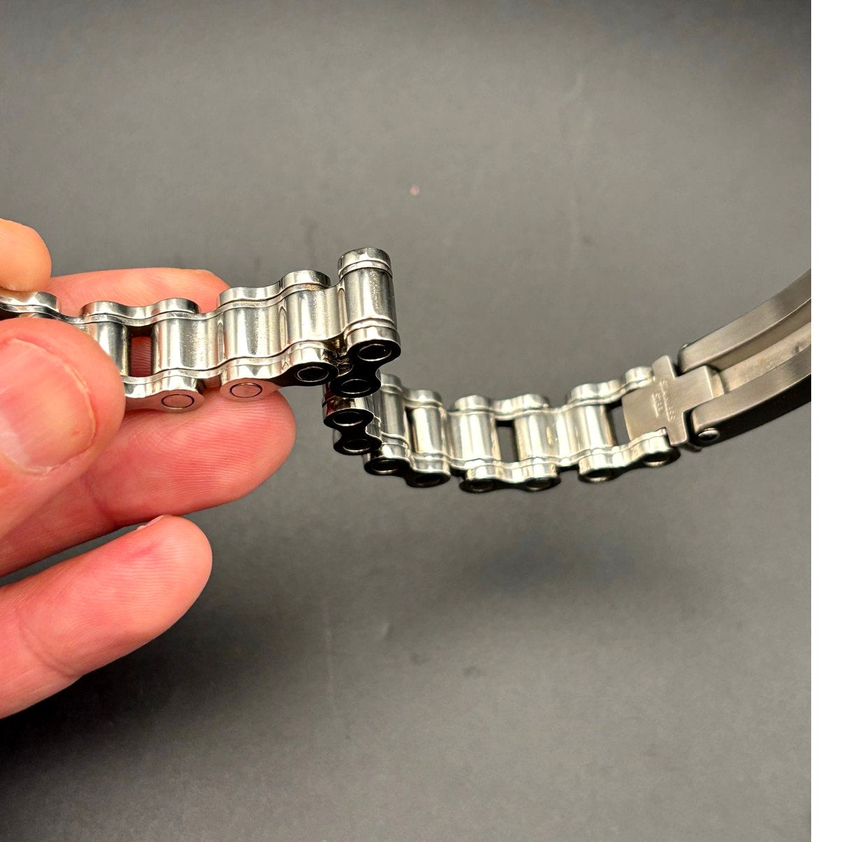 Mens Stainless Steel Chain Bracelet Black Onyx Inlay Greek Key New In Box