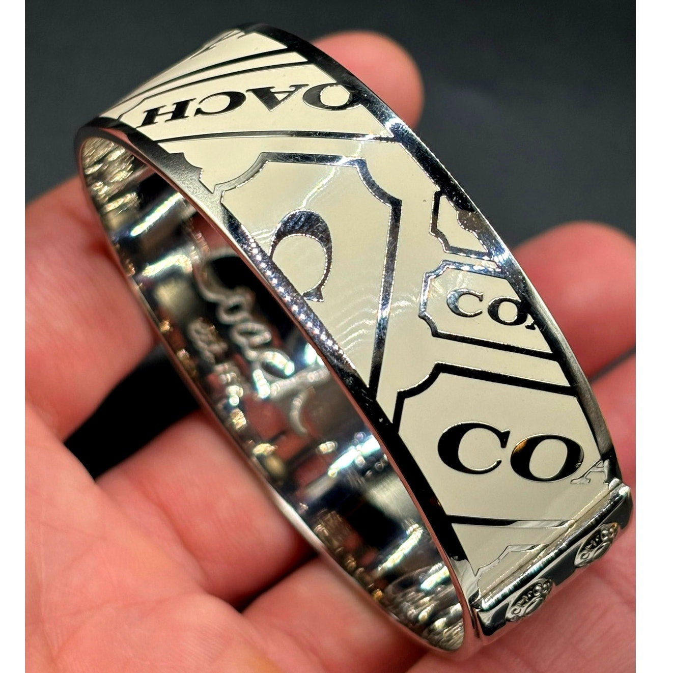 Coach Signature C White Enamel Wide Slip-On Bangle Bracelet Retired