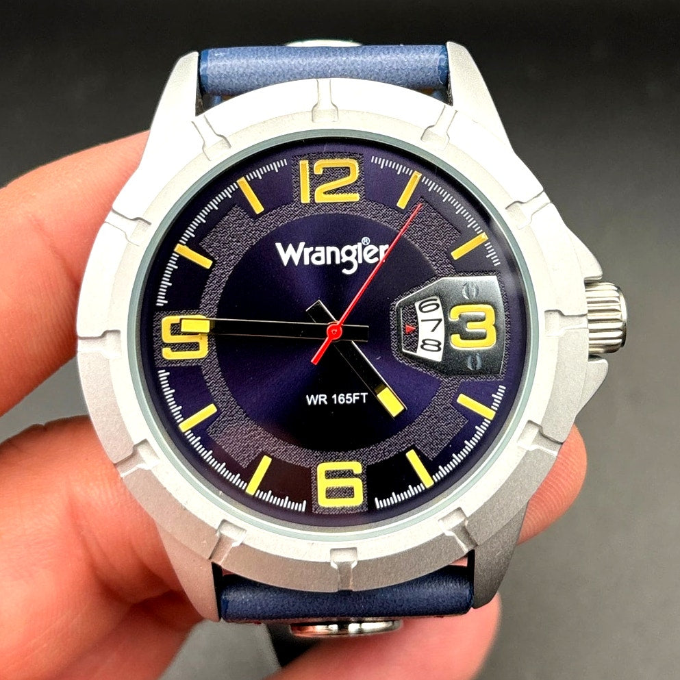 Wrangler WRW5002-2B Men’s Stainless Steel Blue Leather Date Watch NIBWT