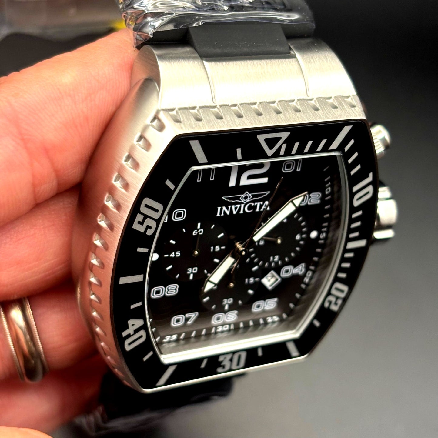 Invicta 47282 Pro Diver Airlock Men's Chronograph Black Dial Silicone Strap New
