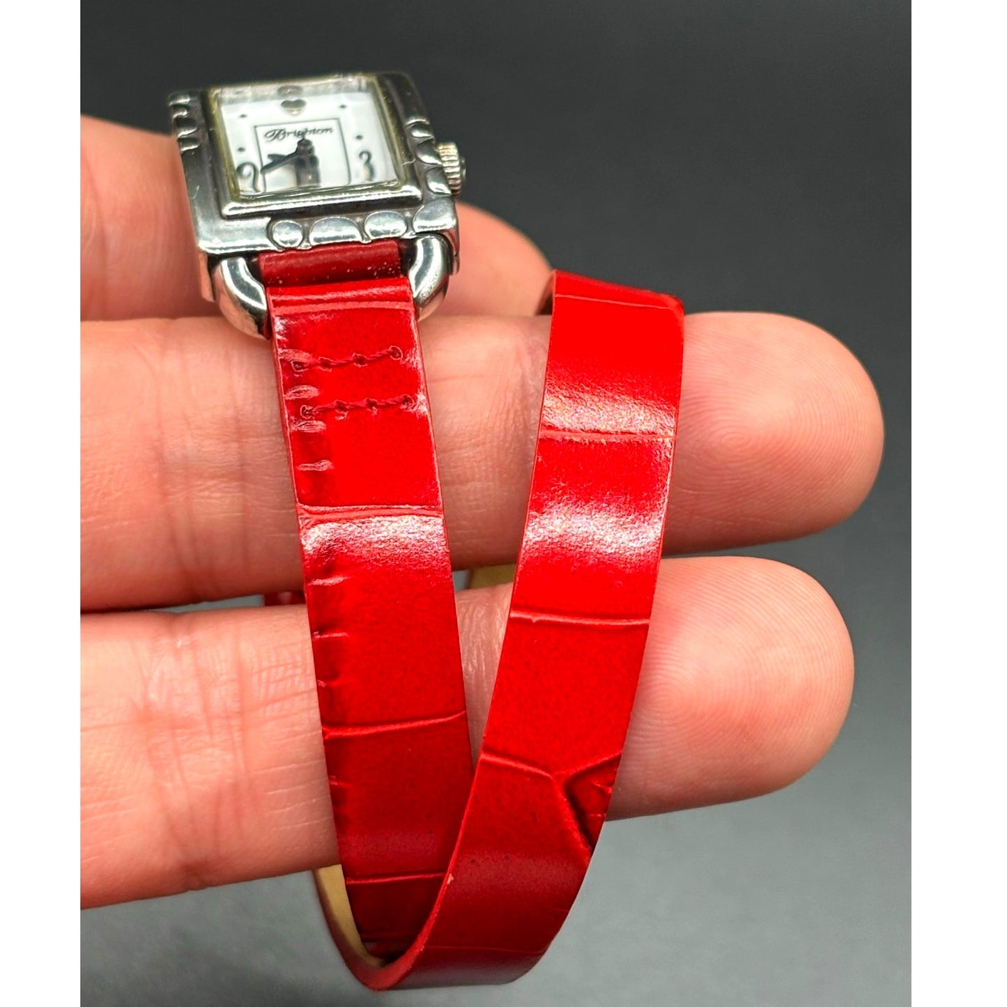 Brighton Petoskey Women's Genuine Italian Red Leather Strap Vintage Watch NIB