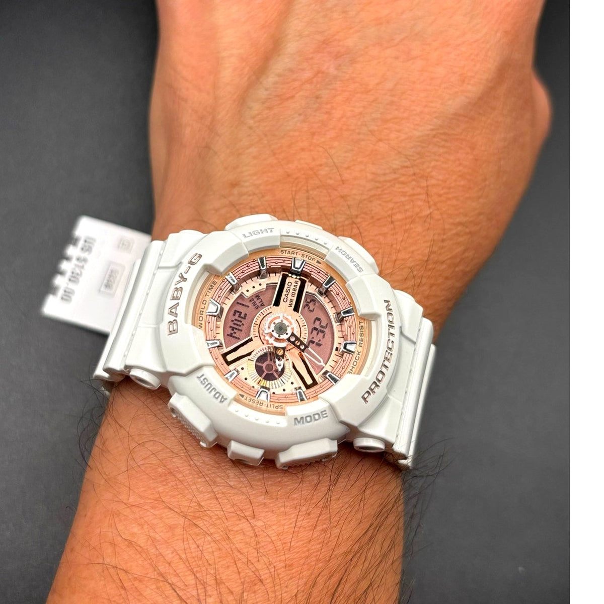 Casio Baby-G BA-110-7A1 White Rose Gold Analog Digital Women's Watch 100M NIBWT