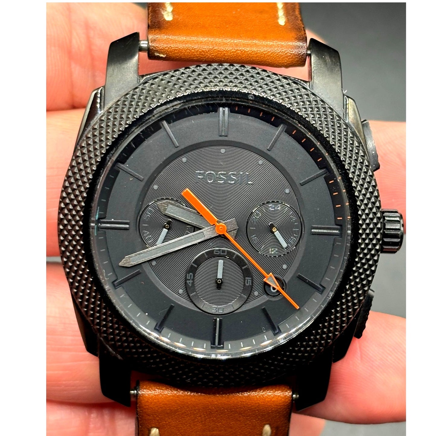 Fossil Machine FS5234 Chronograph Black Brown Leather Men’s Watch 45mm