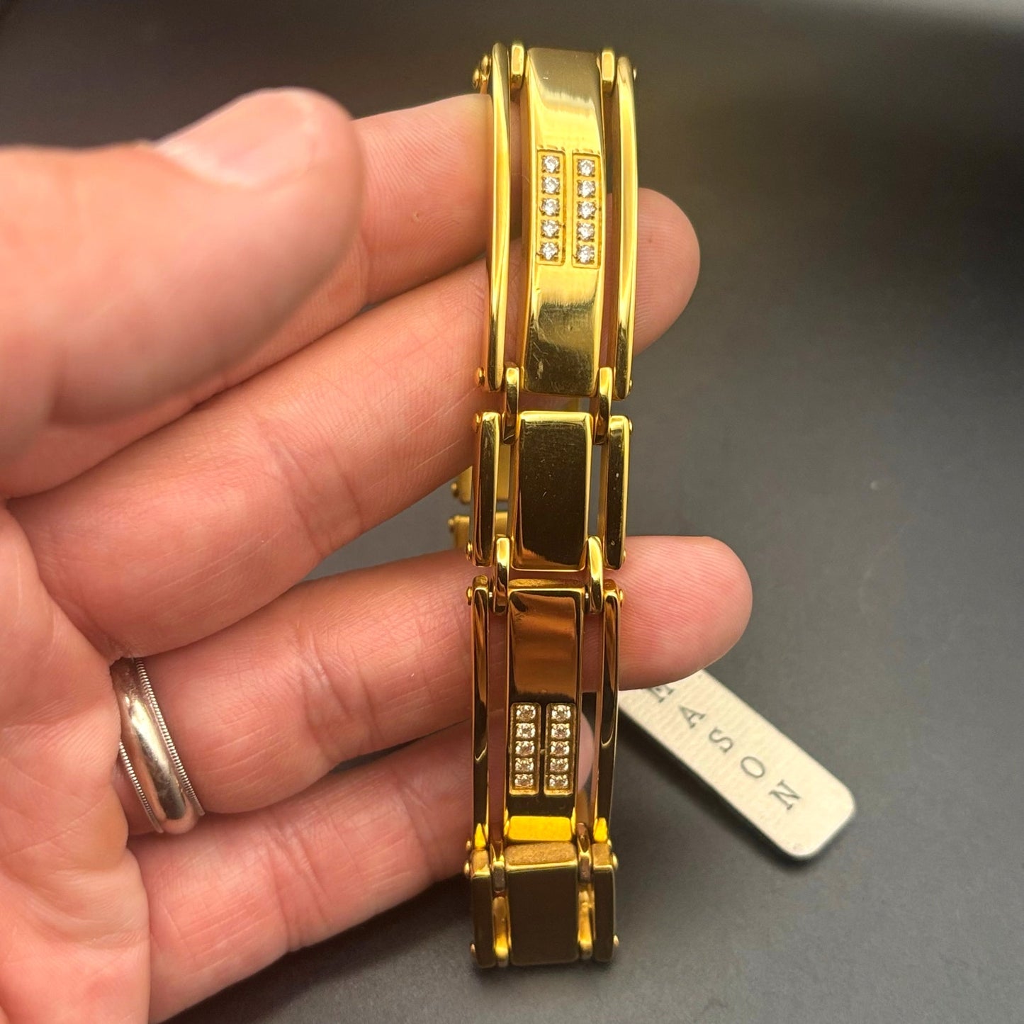 Mason Parker Men’s Gold Plated Stainless Steel ID Bracelet w/Cubic Zirconia NWT