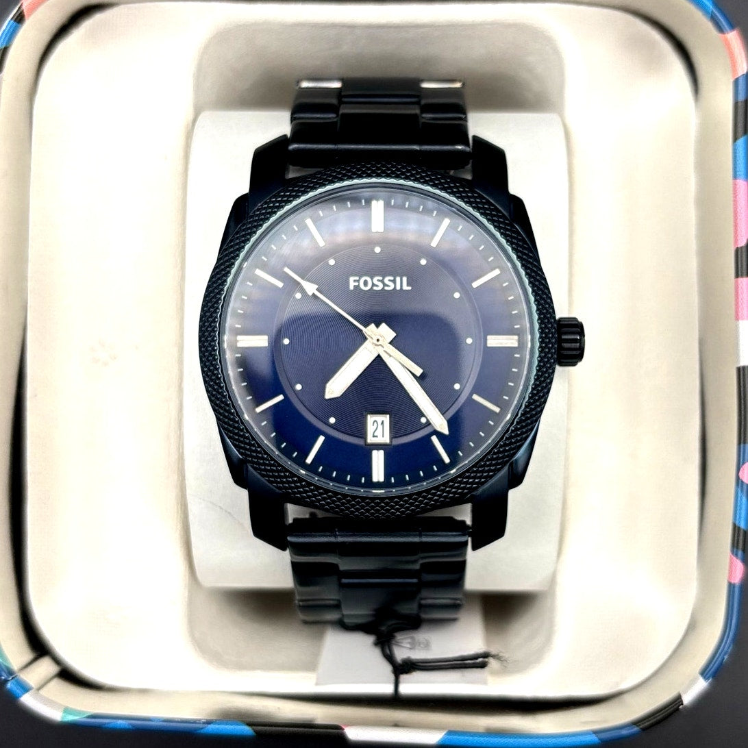 Fossil Machine FS5231 Men’s Blue Dial Ion Plated Stainless Steel Watch