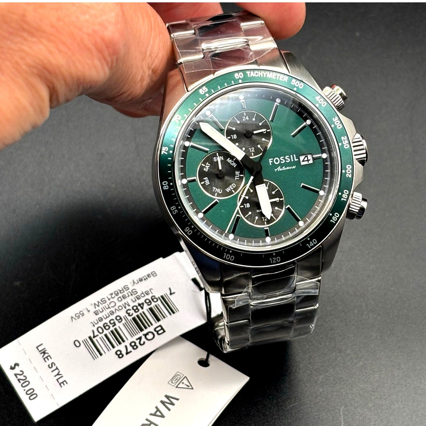 Fossil Autocross BQ2878 Mens Multifunction Green Sunray Dial Watch NIBWT