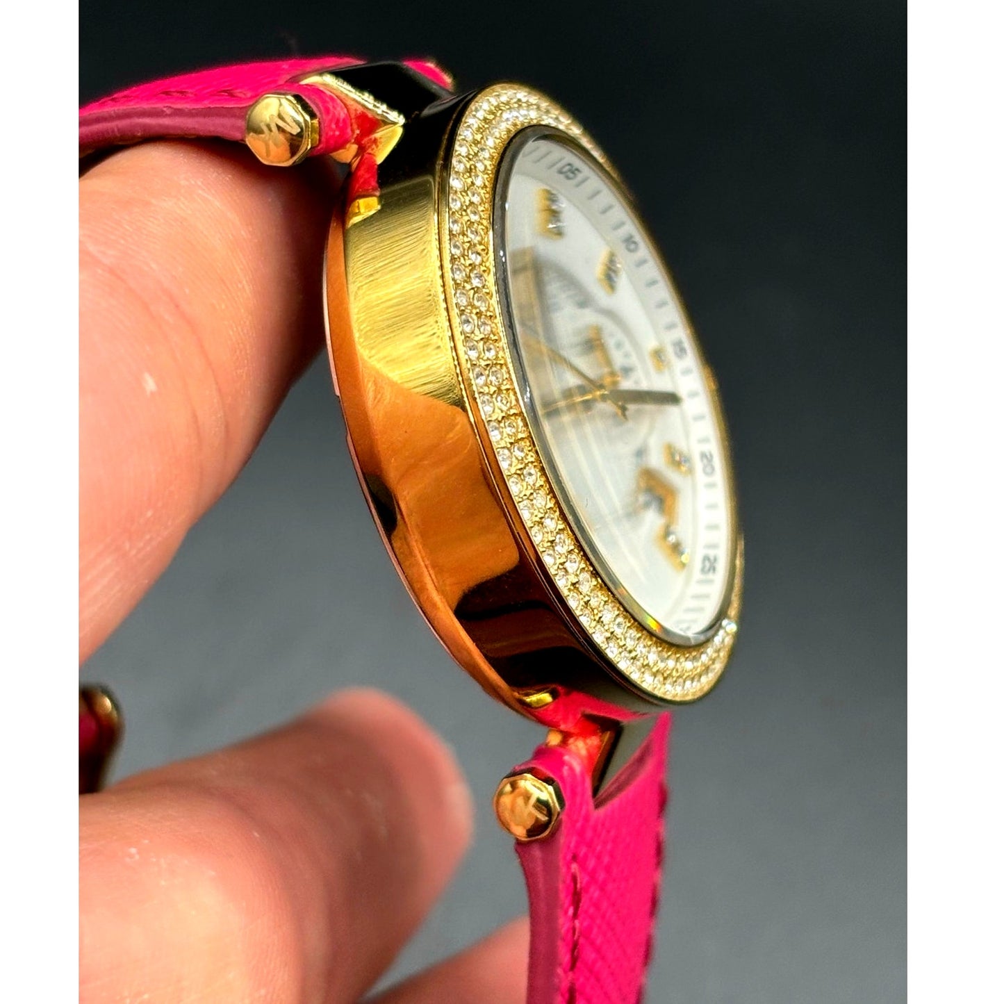 Michael Kors Parker MK2297 Crystal Chronograph Pink Leather Watch NWT