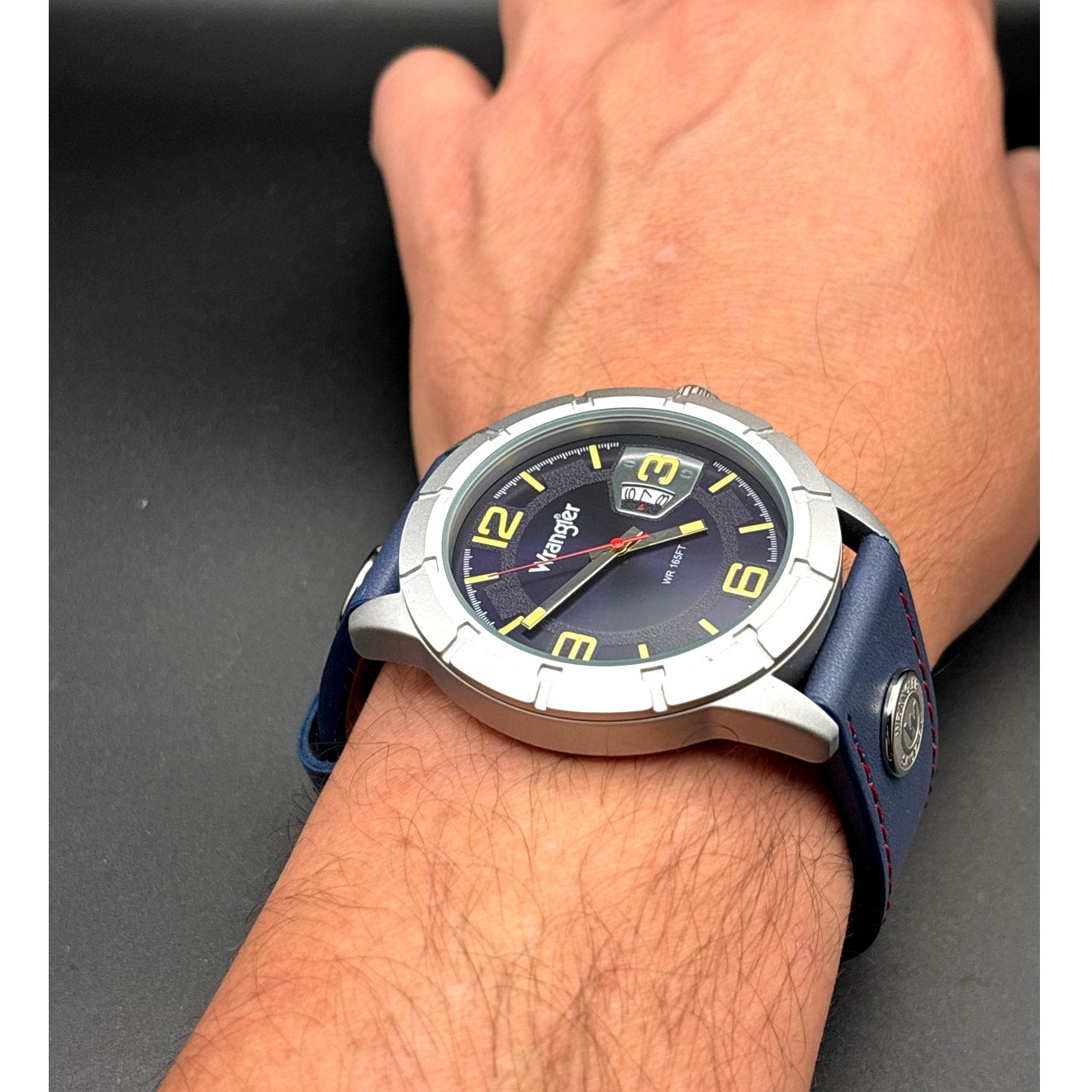 Wrangler WRW5002-2B Men’s Stainless Steel Blue Leather Date Watch NIBWT