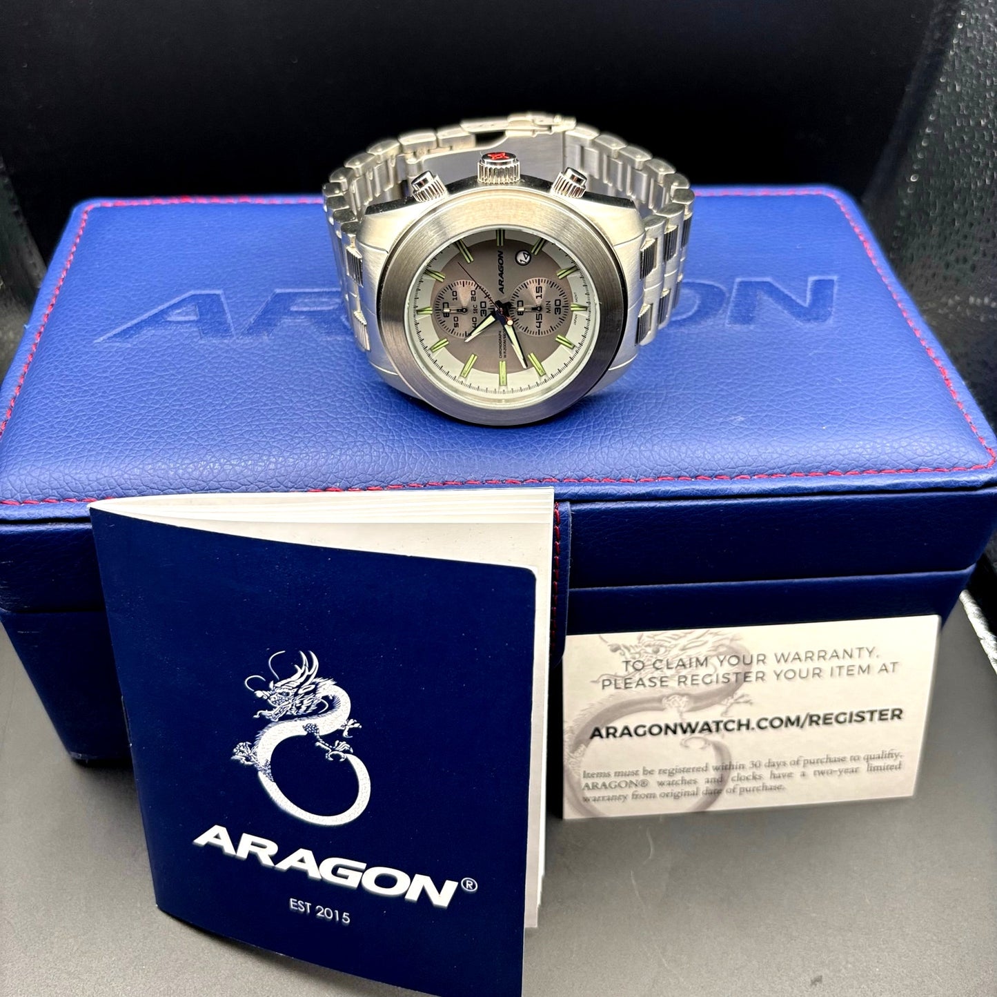 Aragon Predator VD51 50mm Gray Chronograph Stainless Steel Mens Watch NIB Unworn