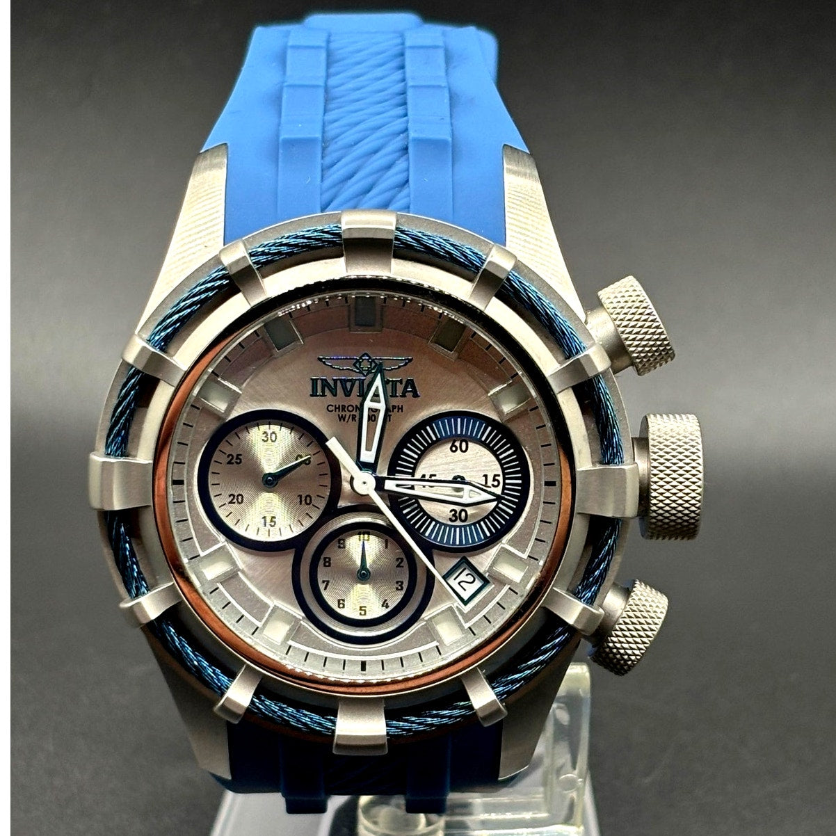 Invicta Bolt 22152 Chronograph 50mm Silver Blue Men’s Silicone Strap Watch
