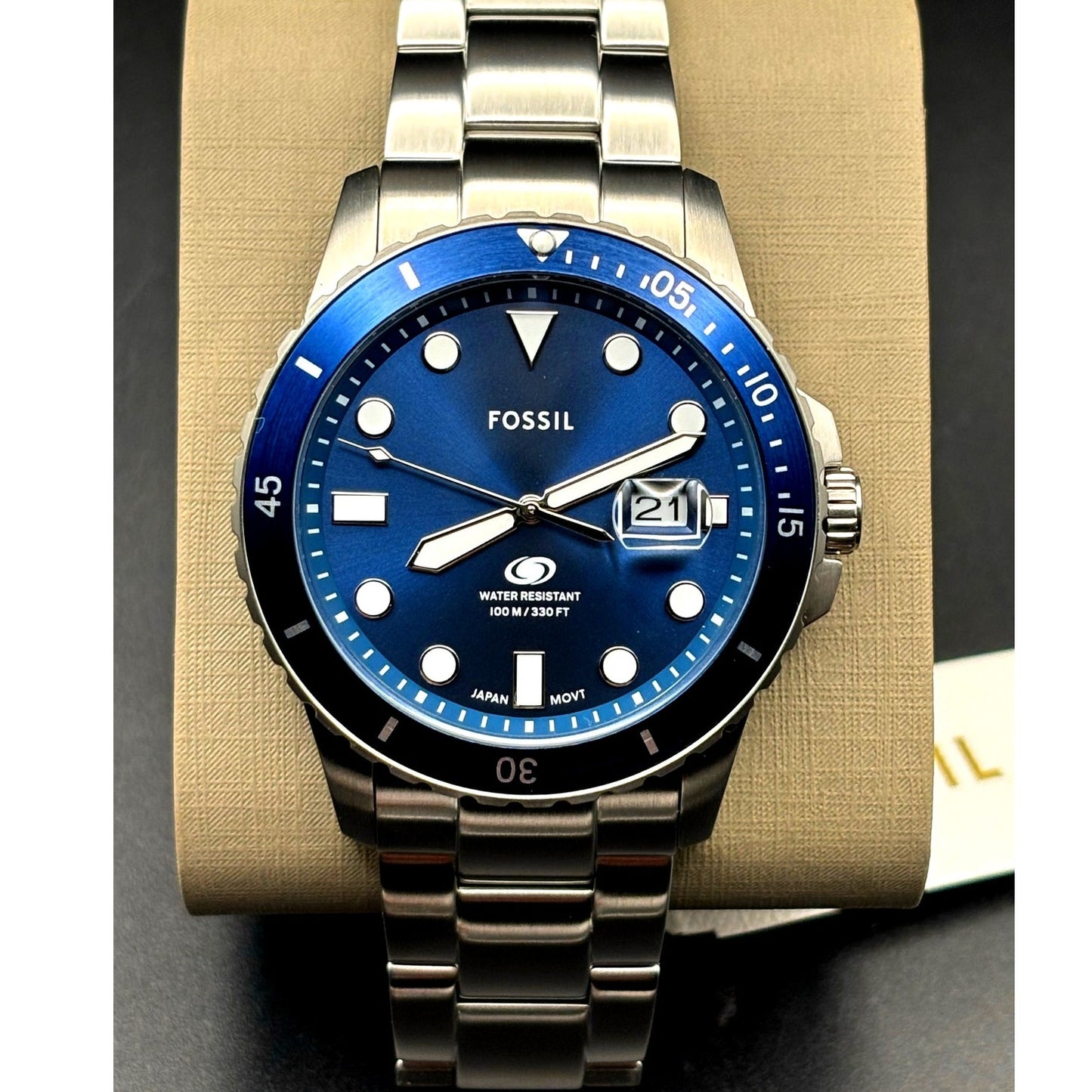 Fossil FS6029 Men’s Blue Dive Three-Hand Date Stainless Steel Watch 42mm NIBWT