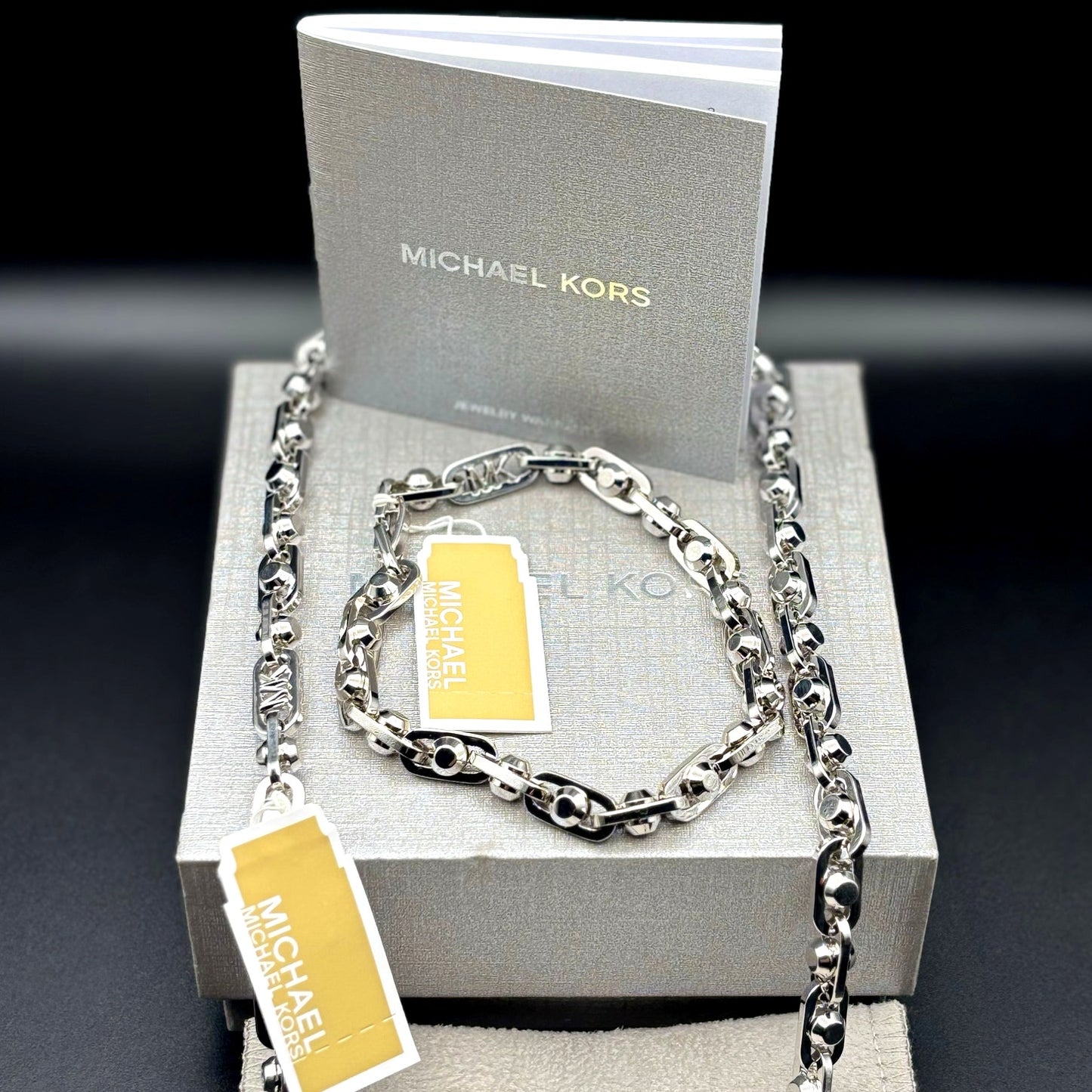 Michael Kors Astor Link Bracelet & Necklace Set Silver Tone Womens Jewelry NIBWT