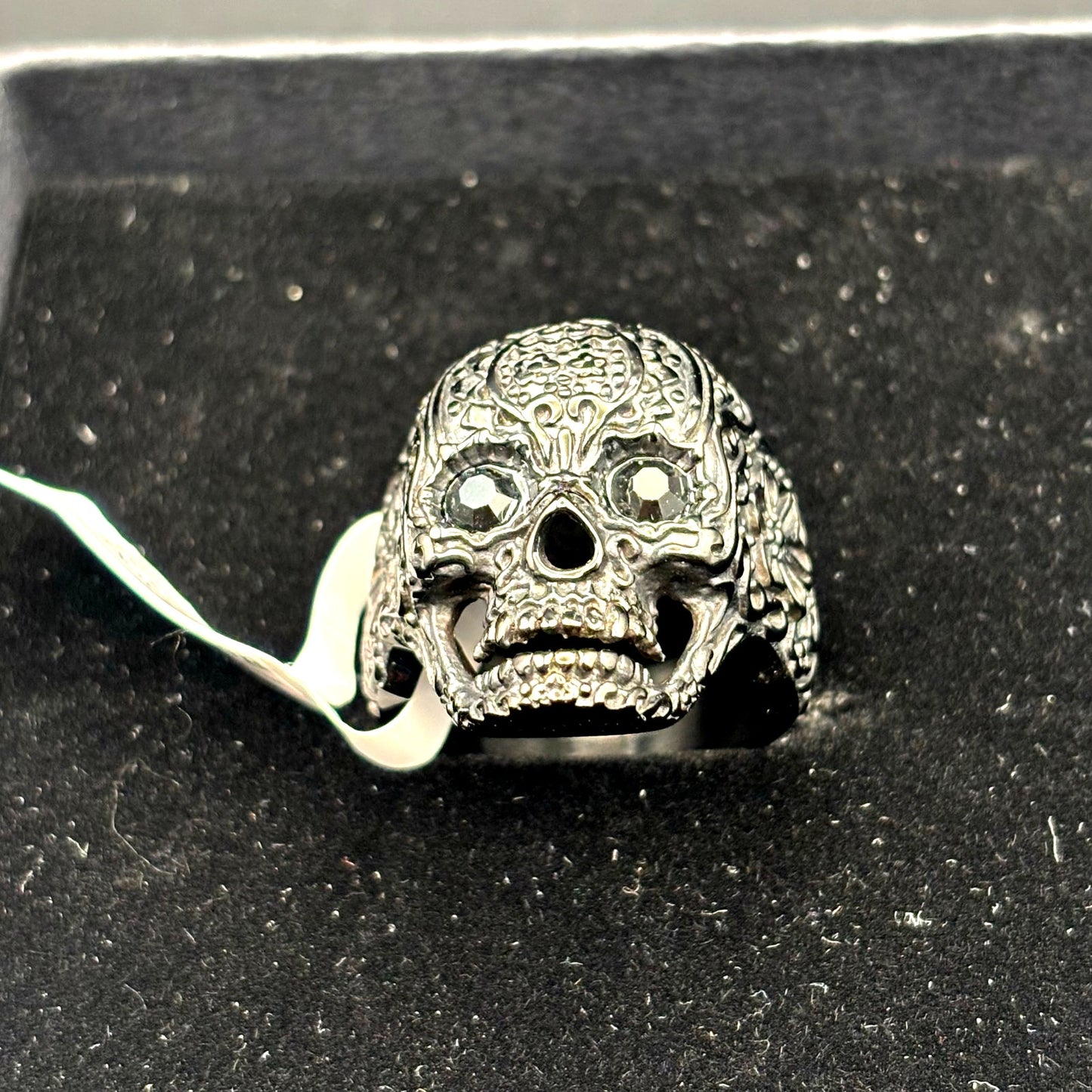 Blackjack BJZ10B Mens Skull Ring Black Stainless Steel with Black CZ Eyes Size10