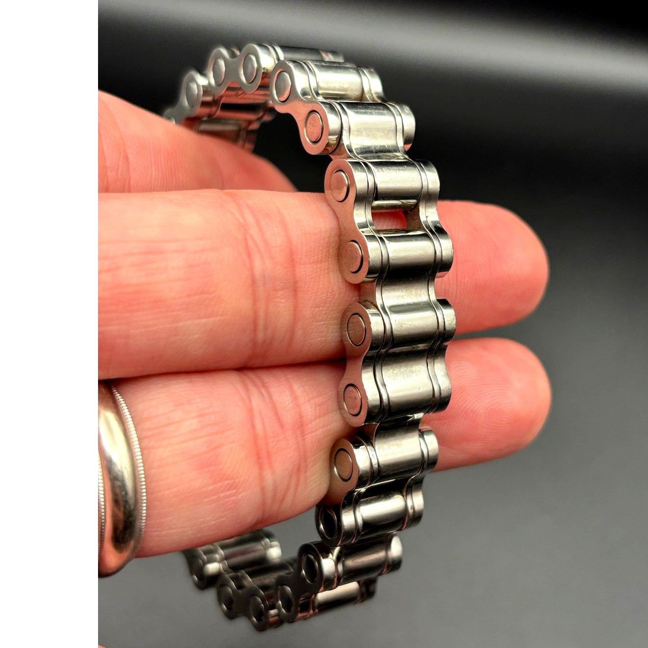 Mens Stainless Steel Chain Bracelet Black Onyx Inlay Greek Key New In Box