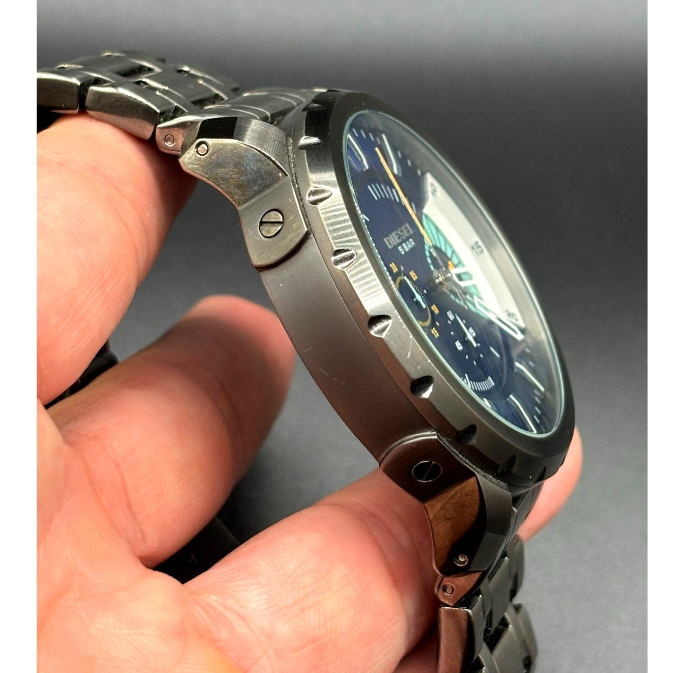 Diesel Stronghold DZ4358 Blue Dial Chronograph Gunmetal Men’s 51mm Watch