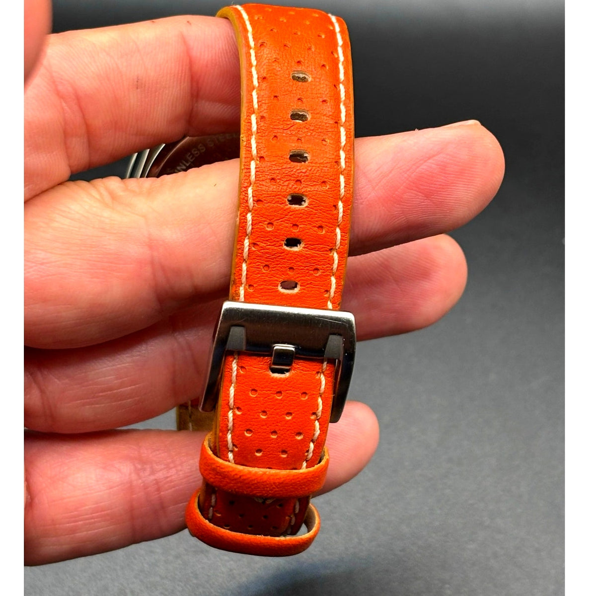 Fossil Boyfriend BQ9355 Multifunction Silver Orange Dial Leather Watch 50M