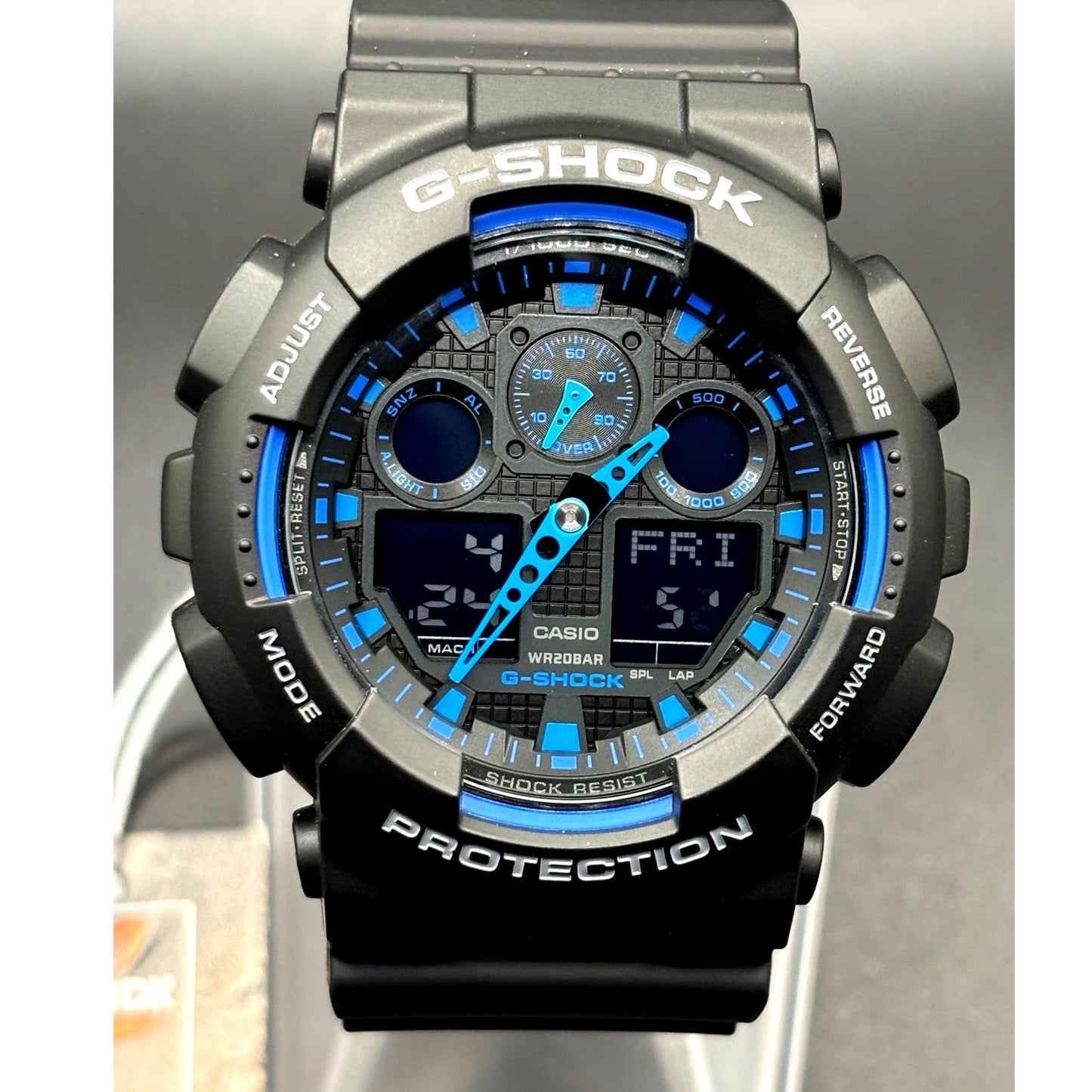Casio G-Shock GA100-1A2 Men's Black Blue Analog Digital 51mm Watch NIBWT