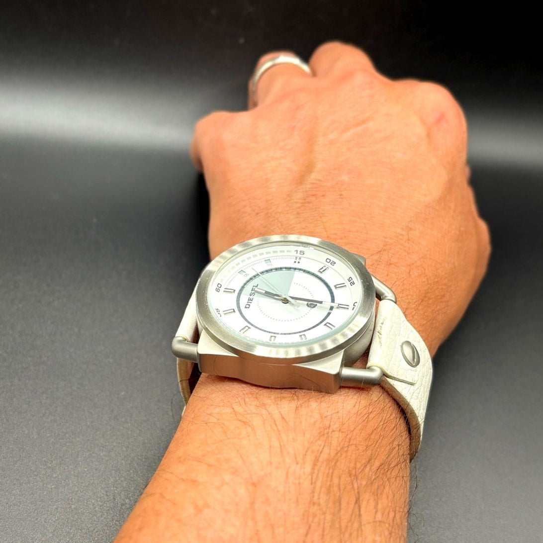 Diesel DZ1577 Descender White Dial White Leather Men’s Watch 46mm
