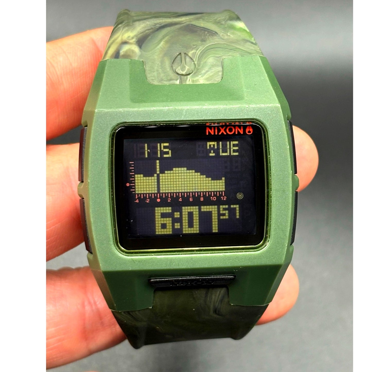 Nixon Lodown II Green Camo Digital Tide Watch Surf 100M