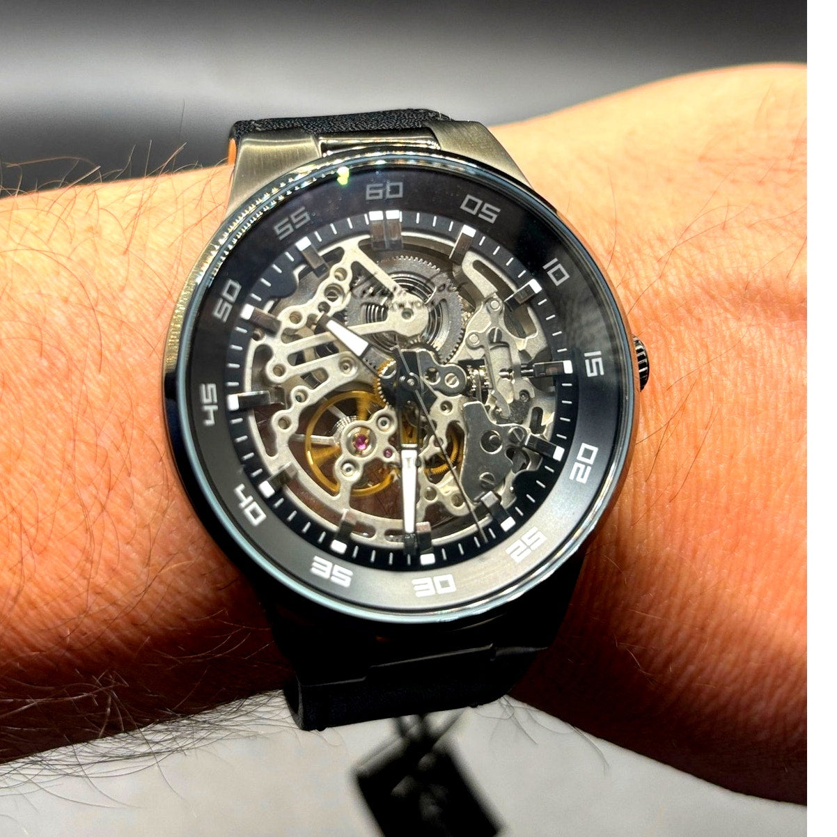 Kenneth Cole KC8048 Automatic Skeleton Men’s Watch Black Leather NIB