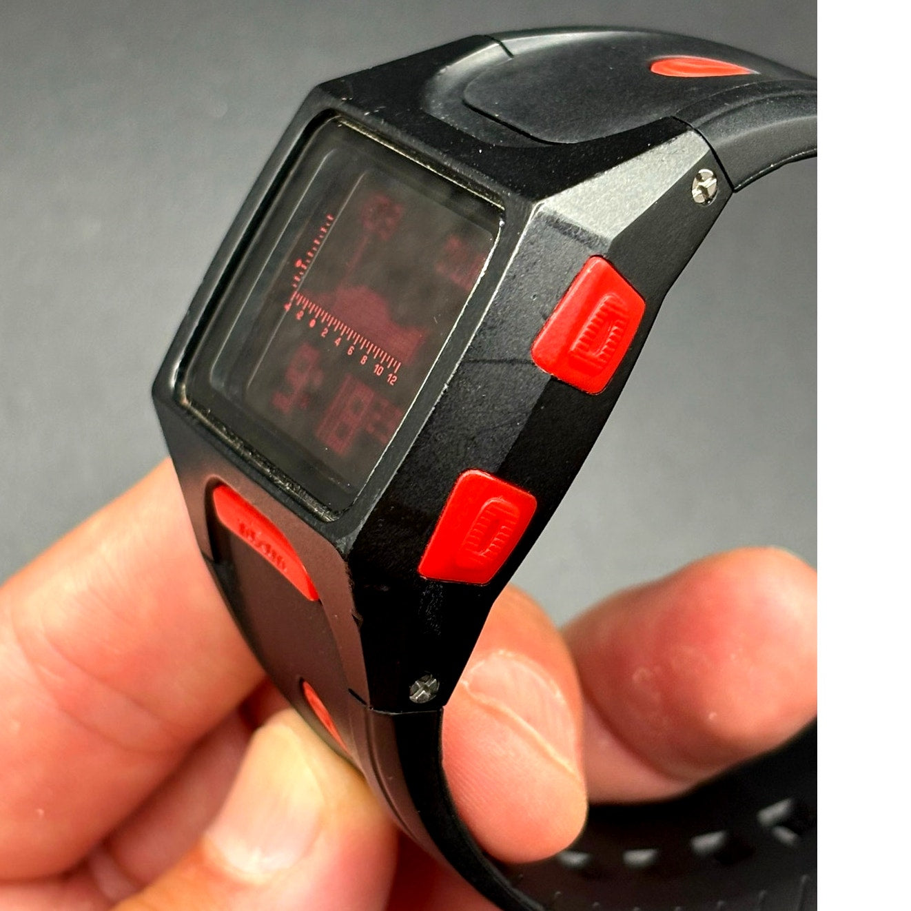 Nixon Lodown Digital Tide Surf Watch Black Red 100M Water Resistant