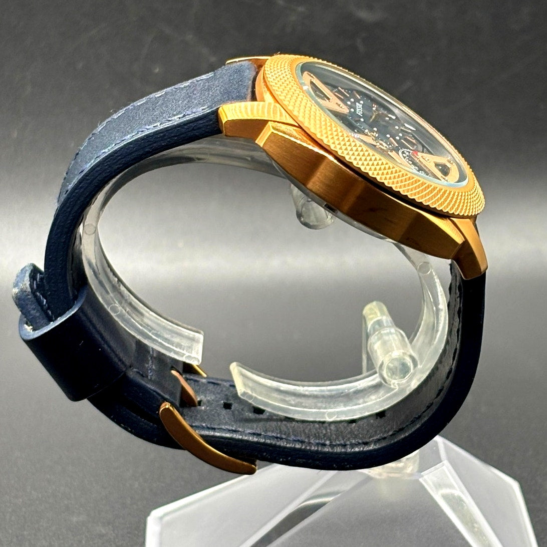 Fossil ME1158 Machine Twist Hybrid Rose Gold Blue Leather Men's Watch 45mm