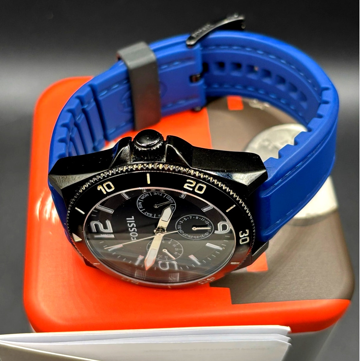 Fossil Flynn BQ2016 Multifunction Dive Style Blue Silicone Men's Watch 45mm