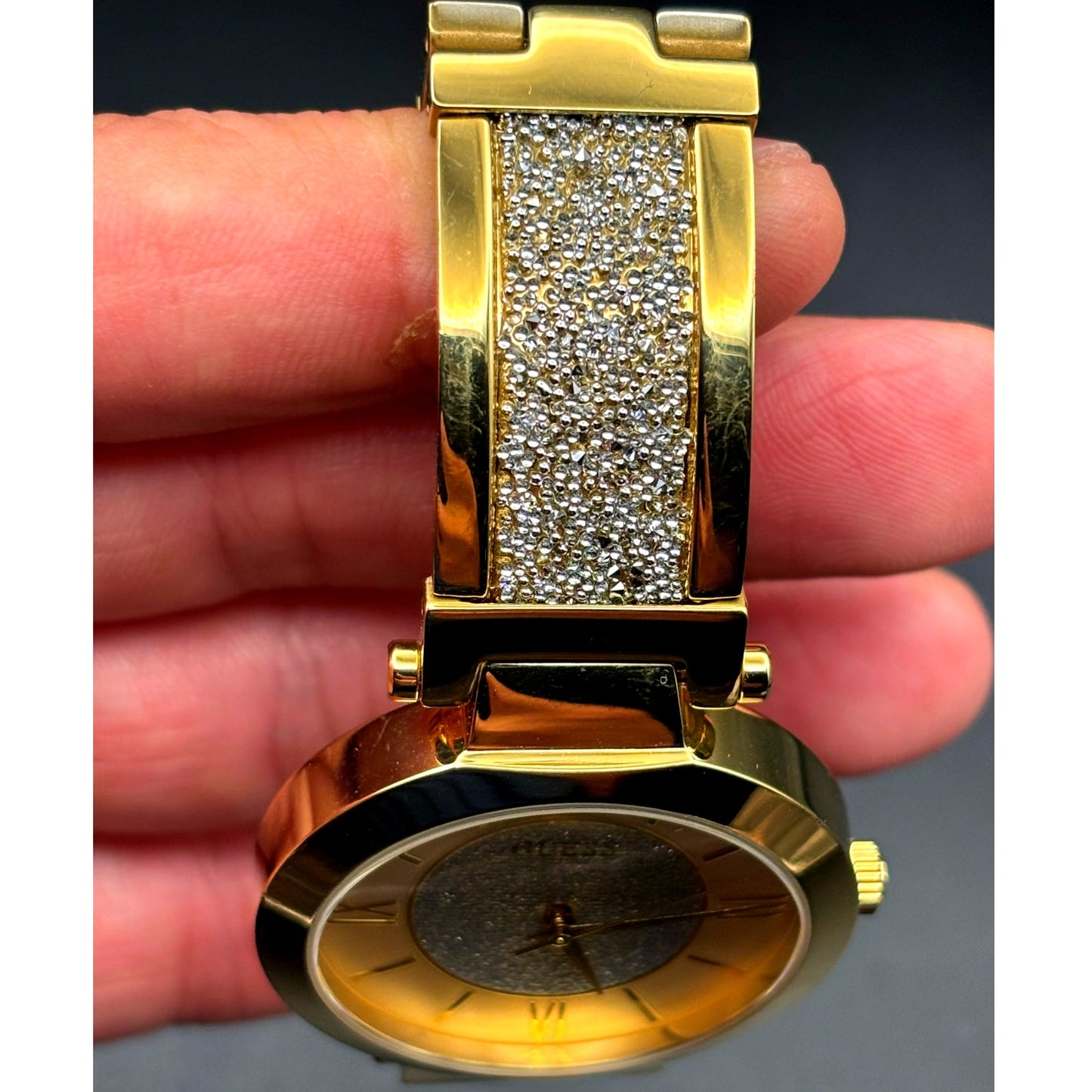 Guess Aurora Women's Gold-Tone Stainless Steel & Zwarovski Crystals Bangle Watch