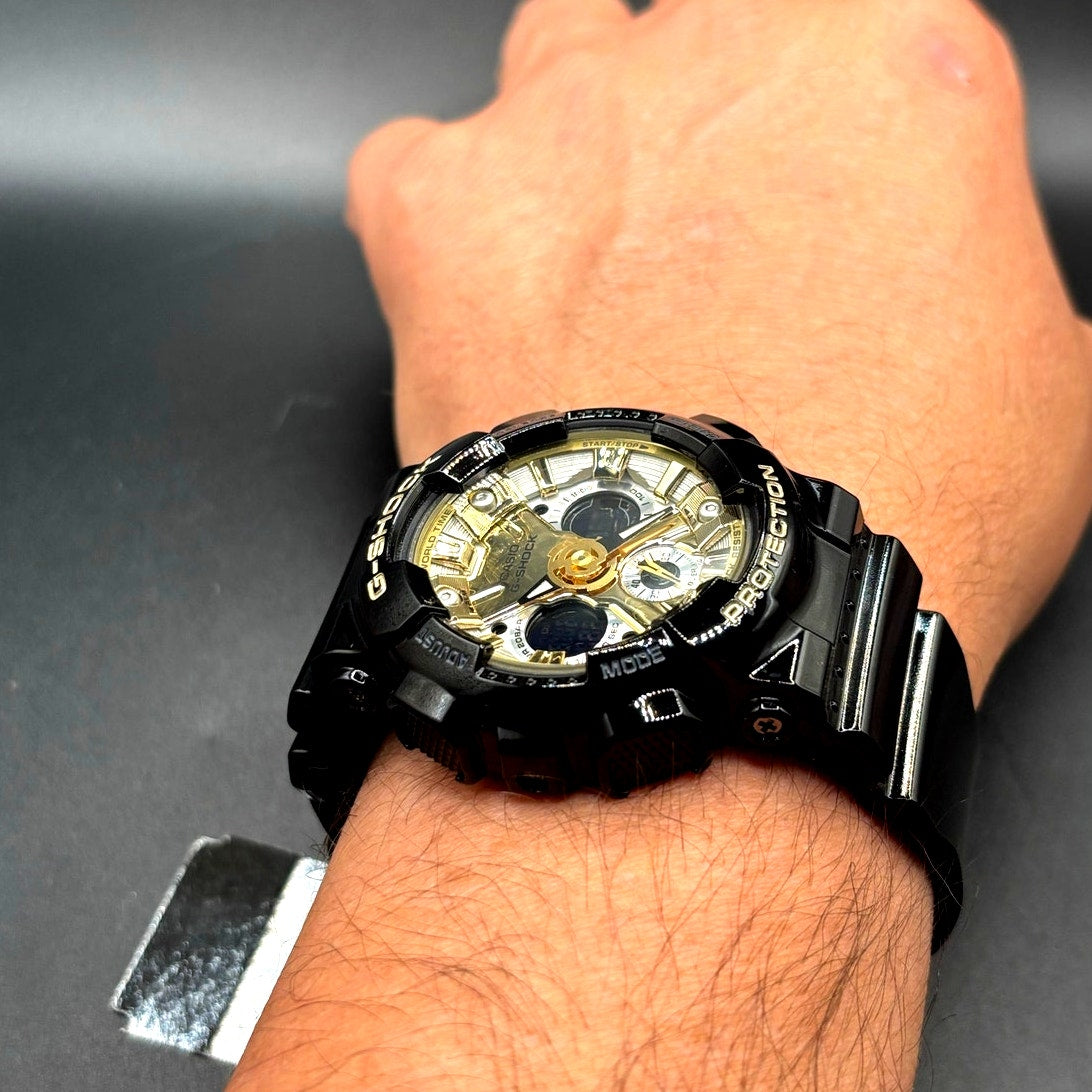 Casio G-Shock GMAS120GB-1A Women's Black Gold Silver Metallic Ana-Digi Watch NWT