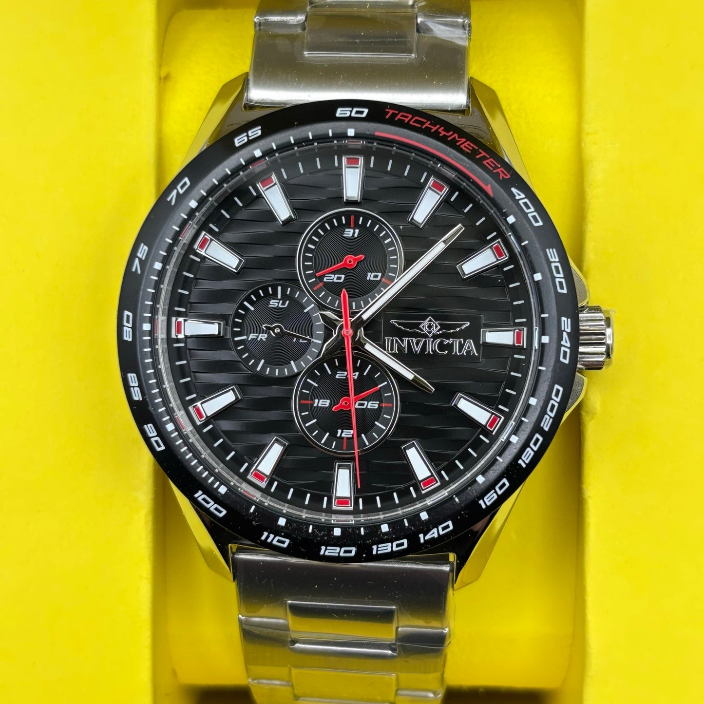 Invicta Racing 47550 Mens 44mm Stainless Steel Black Dial Quartz 50m NIBWT