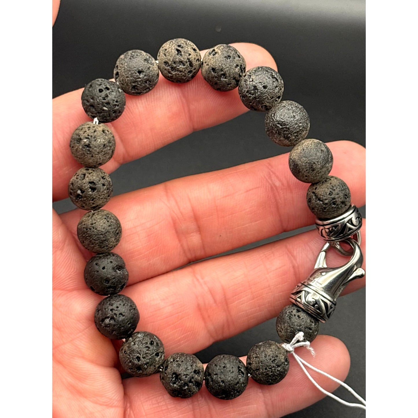 Blackjack Men’s 10mm Lava Stone Stainless Steel Beaded Bracelet NIBWT