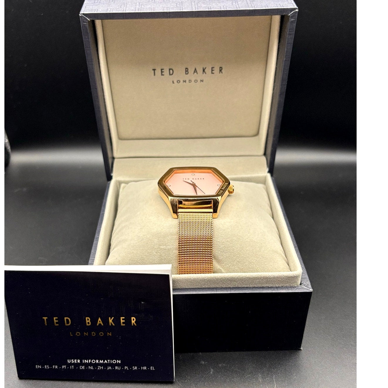 Ted Baker Exter BKPEXF004 Women's 36mm Rose Gold Mesh Swarovski Watch NIBWT