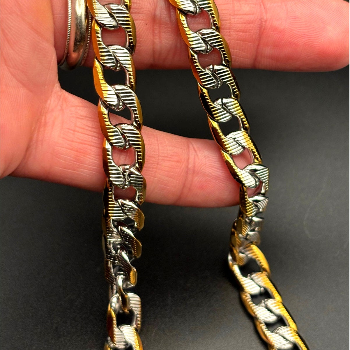 Steeltime 24" Men's 18k gold plated stainless steel flat curb chain necklace NWT