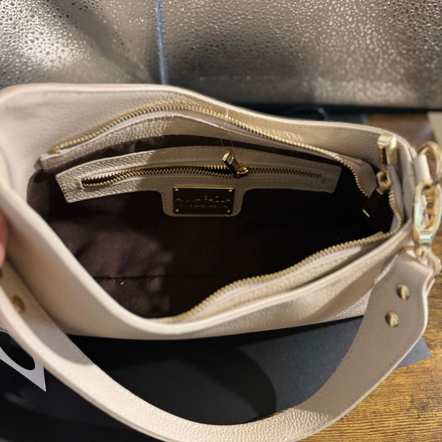 Anna Paola LIA Handbag – Latte Italian Leather, Top Handle + Crossbody, NWT