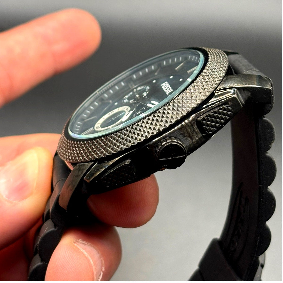 Fossil FS4487 Machine Chronograph Men’s Gunmetal Black Silicone Strap Watch
