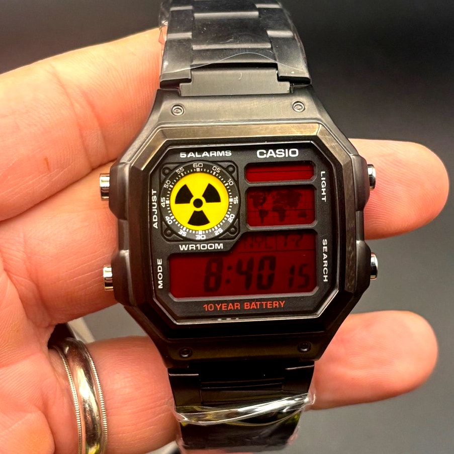LWS Vector Mk-Blackout Casio AE1200 Dark Stainless Steel Glass Crystal Mod Watch
