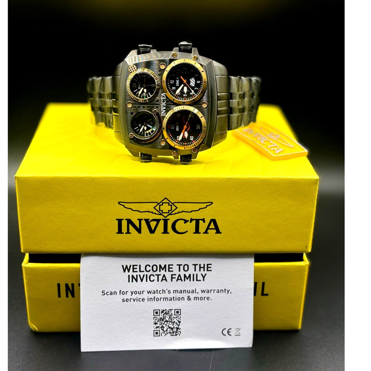 Invicta Aviator Zulu Time 49606 4 Time Zone 50mm Black Men’s Watch NIB