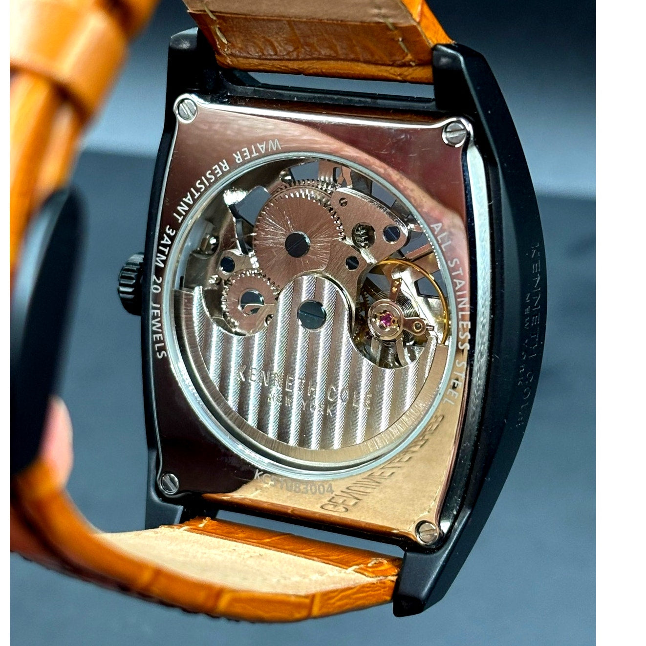 Kenneth Cole KC51083004 Automatic Skeleton Tonneau Leather Strap Men’s Watch