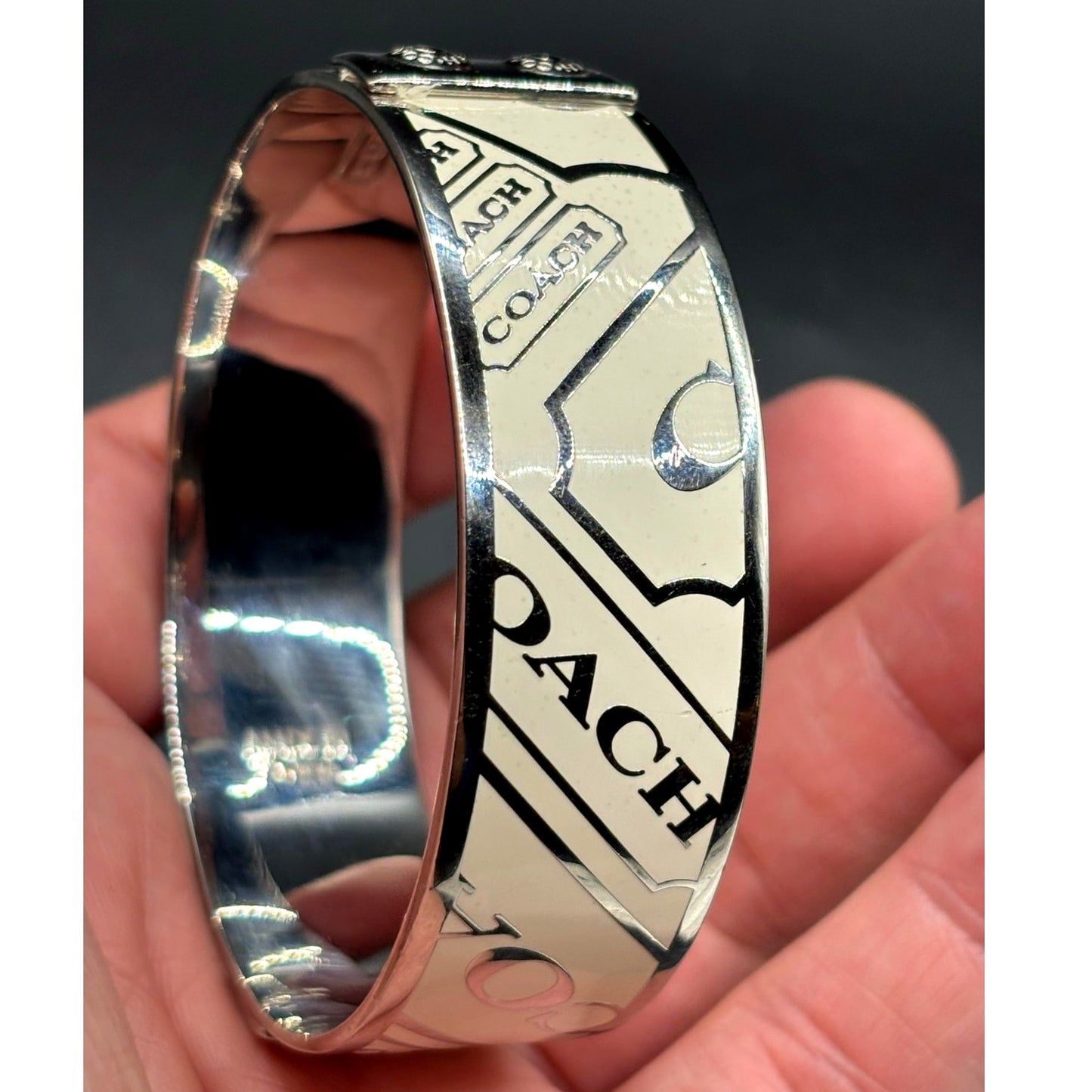 Coach Signature C White Enamel Wide Slip-On Bangle Bracelet Retired