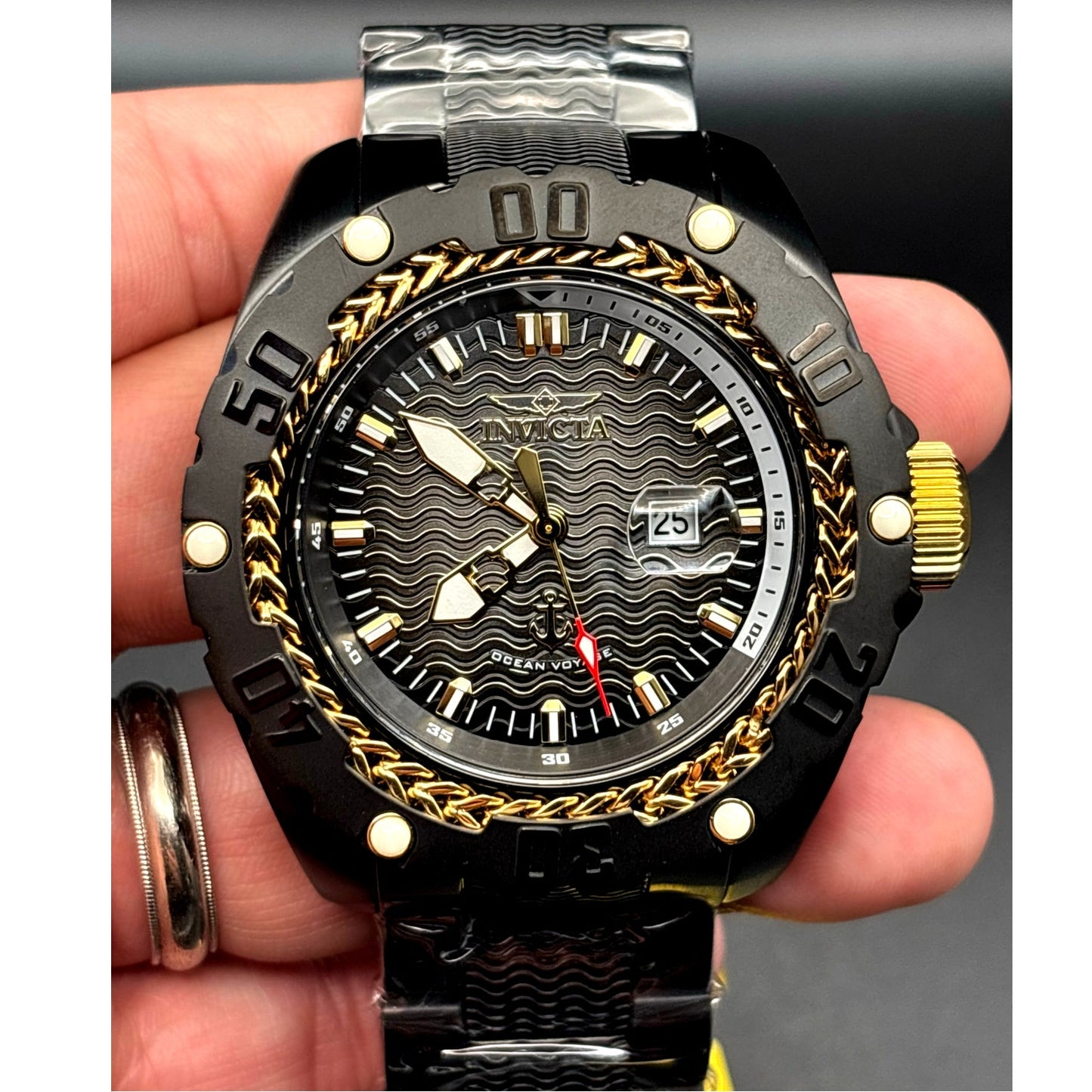 Invicta Ocean Voyage 47743 Black Gold Bezel 52mm Stainless Steel  Men's Watch