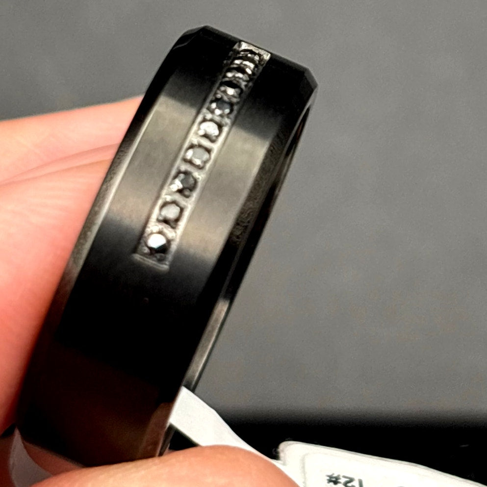 Blackjack BJR55B Men’s Black Stainless Steel Ring with Black CZ Stones SZ12