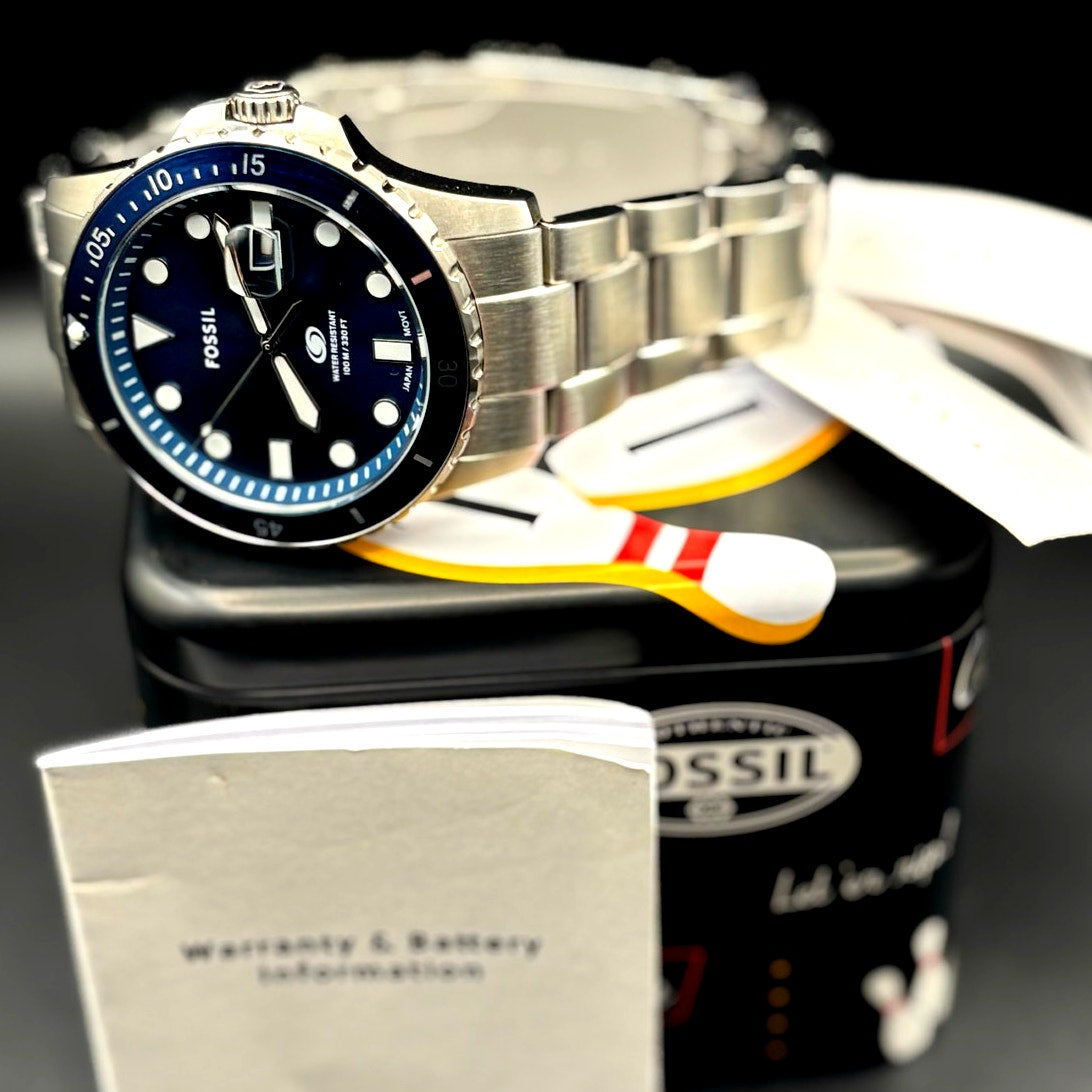 Fossil FS6029 Men’s Blue Dive Three-Hand Date Stainless Steel Watch 42mm NIBWT
